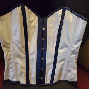BNWT White and navy steel-boned corset size XL